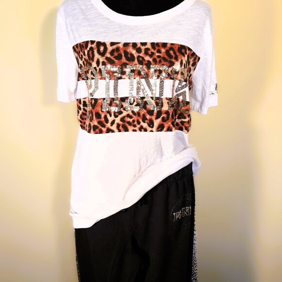 VS PINK Vintage Bling 2pc set Animal Tee and Pants - Picture 1 of 6